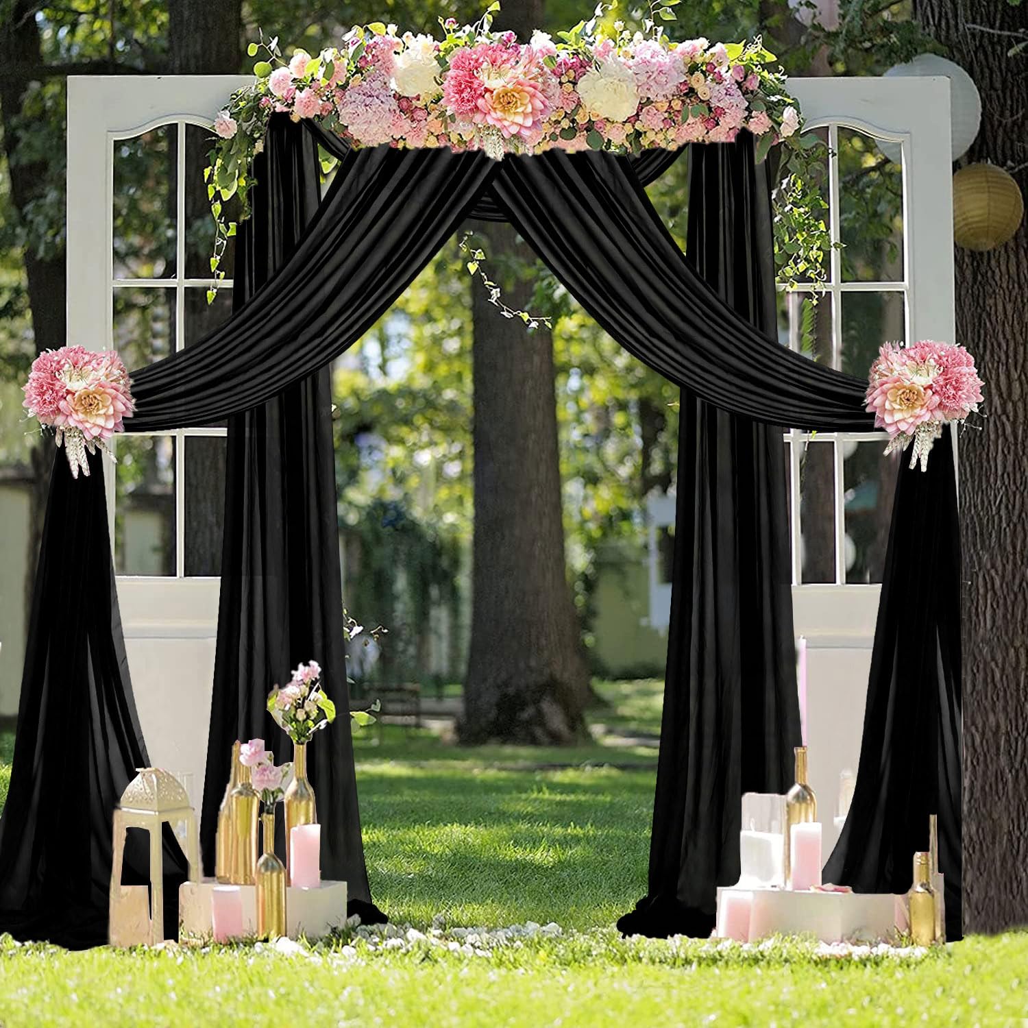 Fuhsy Wedding Arch Draping Fabric 29'' X 20Ft 1 Panel Black Wedding Arch Drapes Sheer Curtains For Backdrop Wedding Drapery Chif